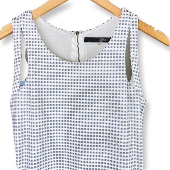 Sleeveless Skater Mini Dress Textured Check Print Blue White Spring Summer Small - Picture 2 of 9